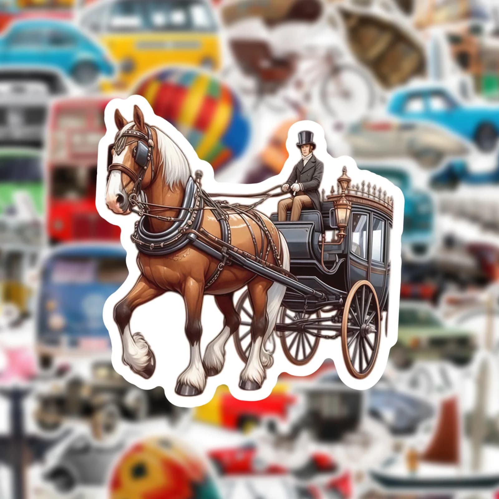 50 PCS Retro Realistic Vehicle Fun Stickers Pack Decorate Luggage Helmet Skateboard Car Bike Vinyl Stationery Decals