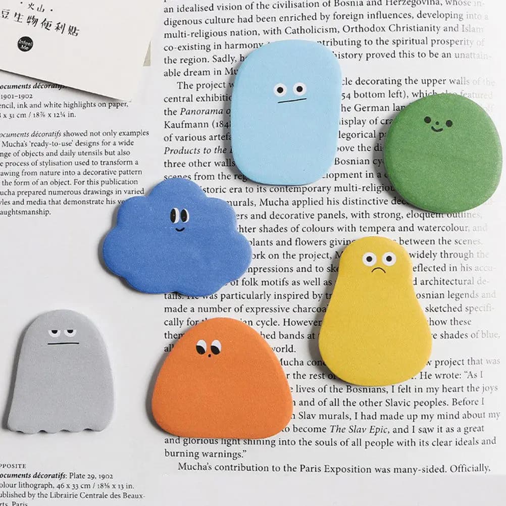 6 Confezioni di Blocco Note Adesivi a Forma di Cartone Animato, Simpatici Segnapagina per Libri, Regalo per Scuola e Ufficio, Articoli di Cancelleria