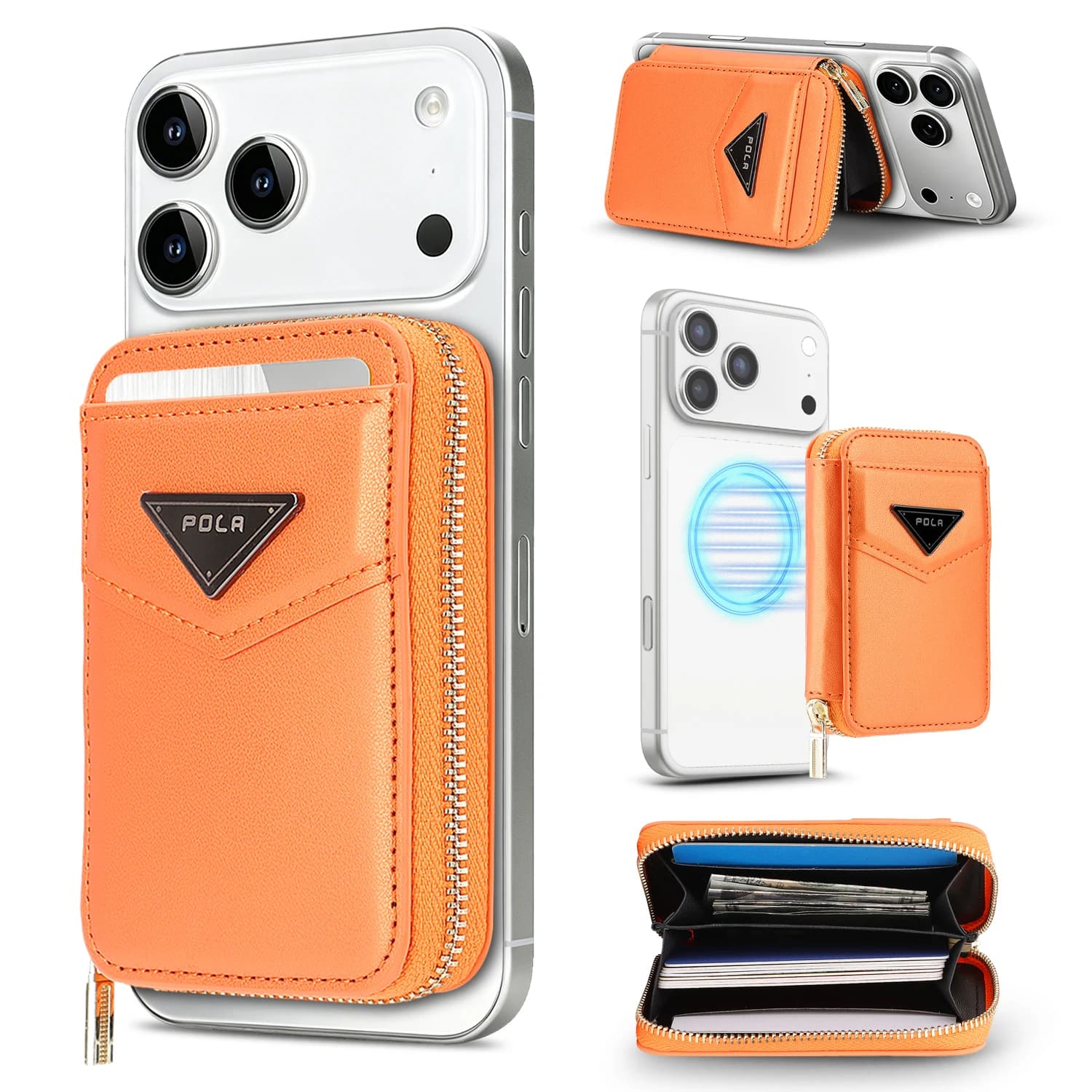 Fashion Strong Magnetic Zipper Multi Cards Solt Wallet Leather Universal Bag For iPhone 17 Pro max 16 15 14 13 12 11 RFID Stand