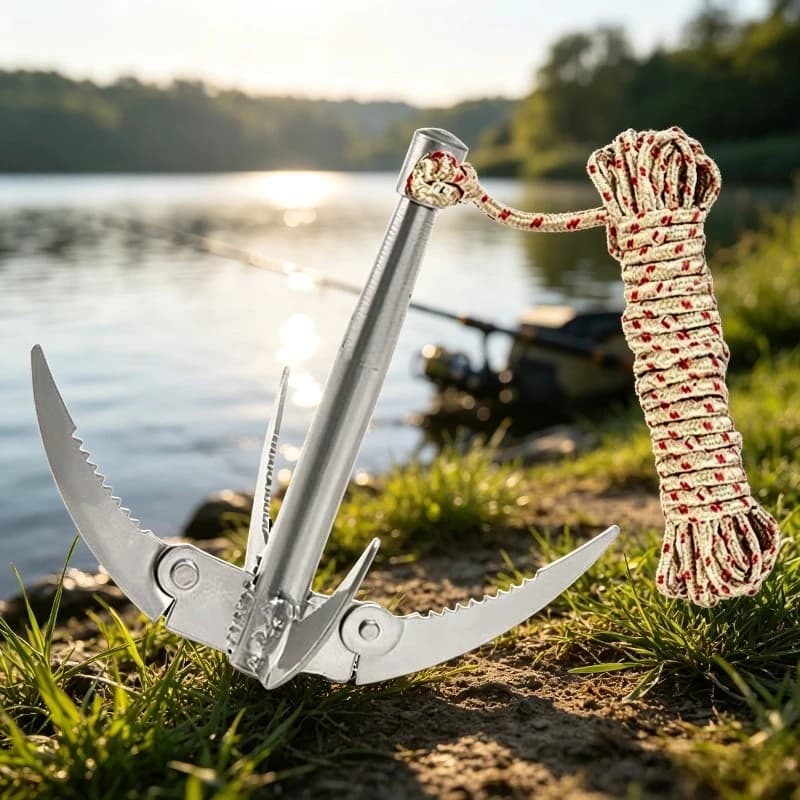 Grappling Hook Outdoors Survival Tool with Rope Folding Boats Anchor Sturdy Durable for Small Boat Canoes Fishing Supplies