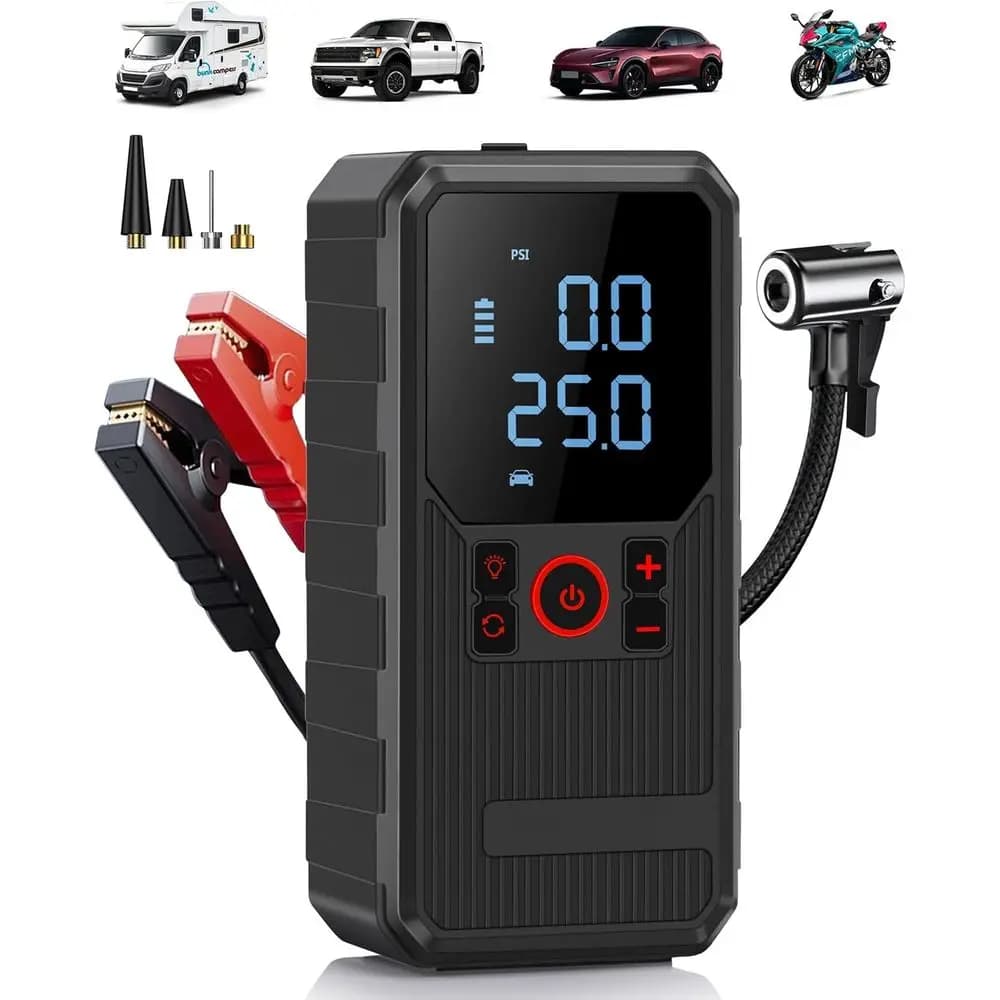 Avviatore di Emergenza per Auto con Compressore d'Aria, Avviatore 4000A e Gonfiatore Pneumatici 150 PSI, Avviatore Portatile per Motori a Benzina fino a 8.0L