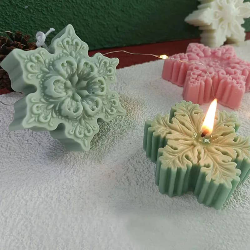 Fai da te Natale Fiocco di neve Candela Stampo in silicone Sapone fatto a mano Aromaterapia Gesso Resina Stampo per ghiaccio Kit per realizzare candele Decorazioni per la casa Regalo