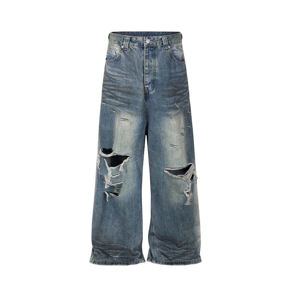 Jeans sfilacciati a gamba larga larghi con foro danneggiato per uomo e donna Streetwear Pantaloni casual in denim Ropa Hombre Pantaloni cargo oversize