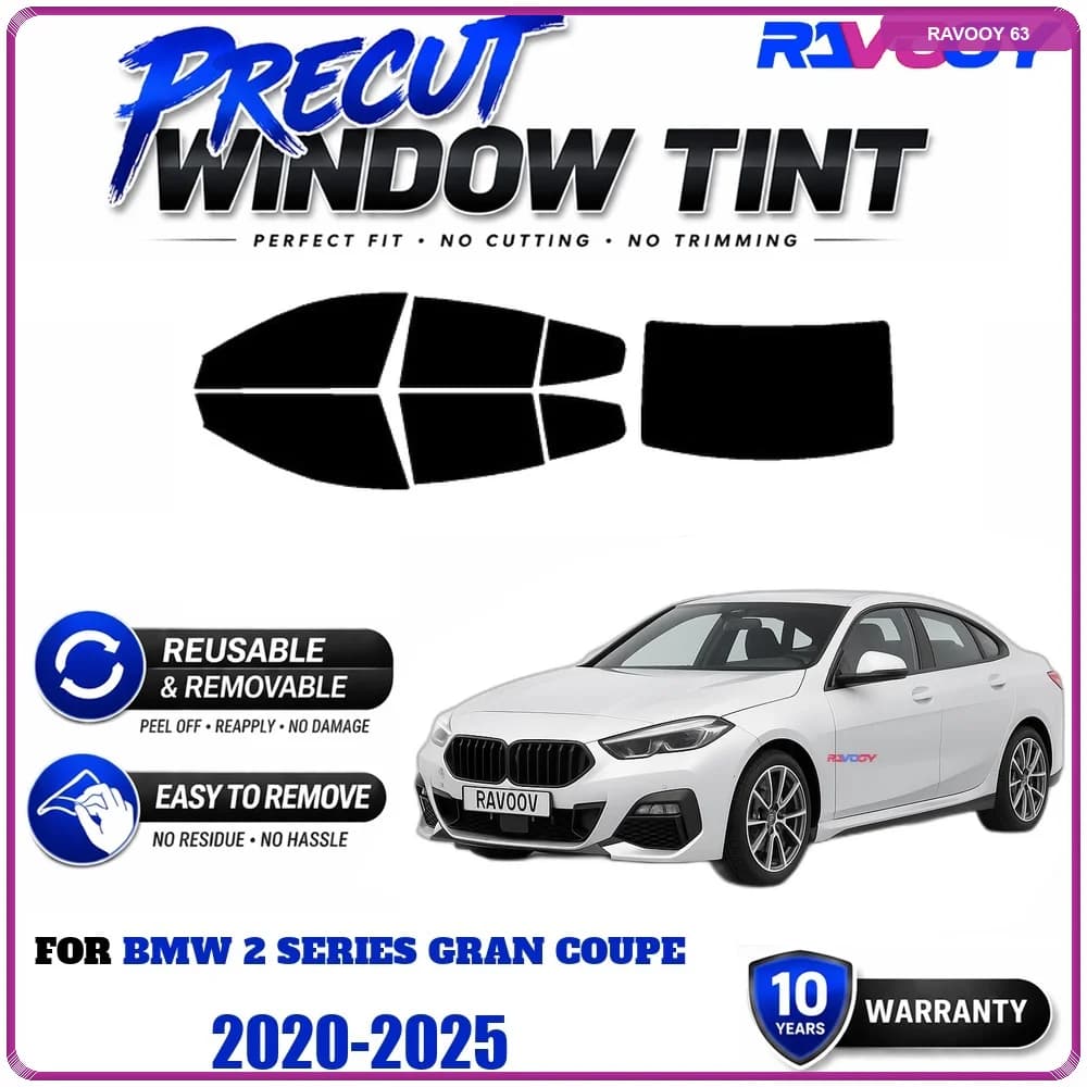 RAVOOY Precut Window Tint, Reusable Removable EPU Film, Custom Fit for Bmw 2 Series Gran Coupe 2020-2025, UV Heat Protection