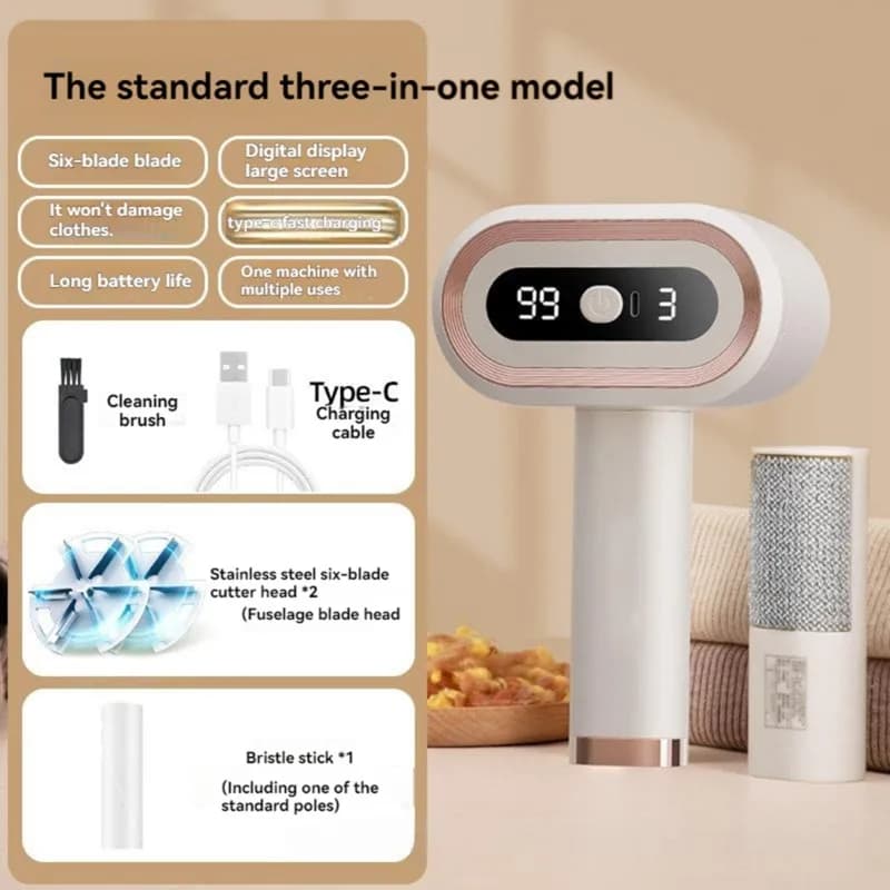 AT28-Dual-Core Dual-Head Fabric Shaver With Digital Display - ABS Material, Corded & Cordless