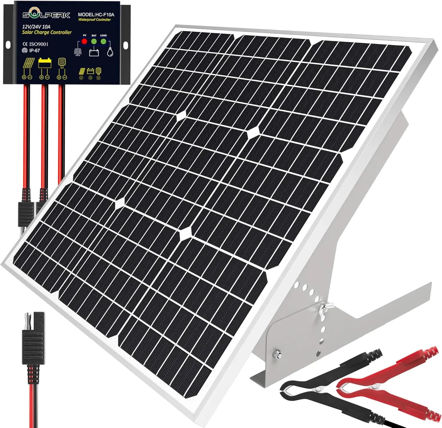 Kit Pannello Solare 50W/12V con Regolatore Impermeabile e Supporto Regolabile per Auto, Moto, Barca, Camper, Campeggio