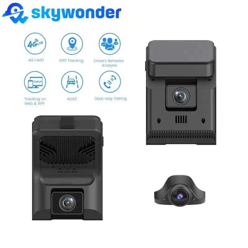 Dash Cam Skywonder D9 4G a Doppia Lente con ADAS, DMS, G-sensor, Registrazione Continua 24h, Allarme Stanchezza, Monitoraggio Comportamento Conducente, Visione Notturna