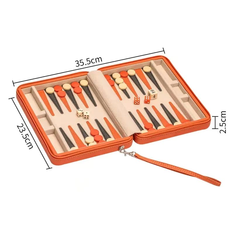 Master Design 2 in 1 Chess Backgammon Set, Acrylic Pieces Leather Case Mini Portable Game Board Adults 25×19×6cm