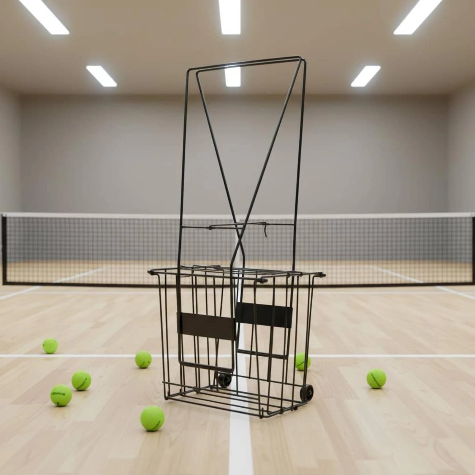 Ball Pickup Cart Wheels Tennis Ball Picker Pickleball Picker Black Metal Pickleball Hopper Portable