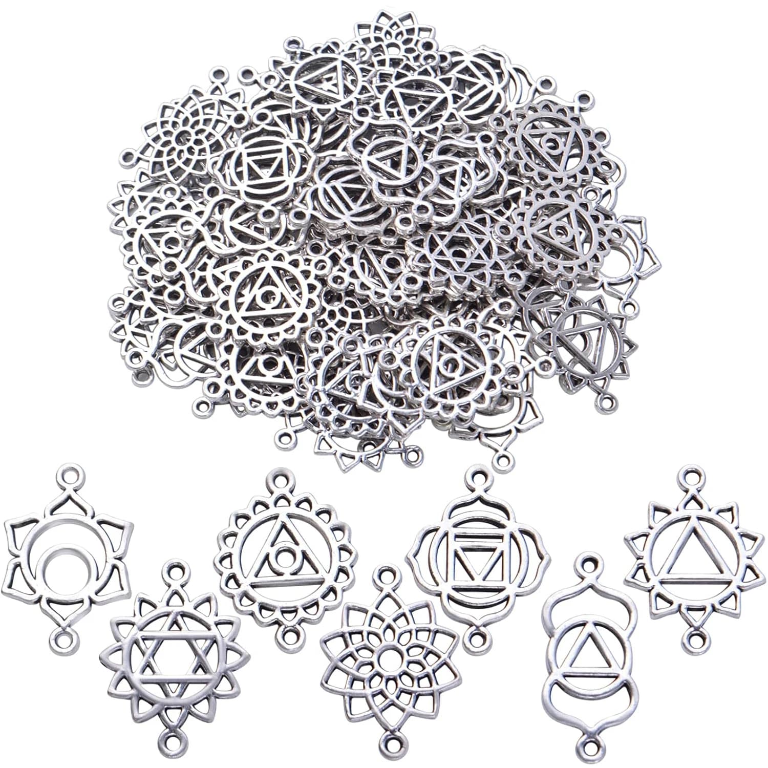 70 Pezzi di Ciondoli Energetici Chakra, Connettori a Forma di Fiore Cavo, Accessori per Creazione di Bracciali, Collane e Orecchini Fai-da-Te