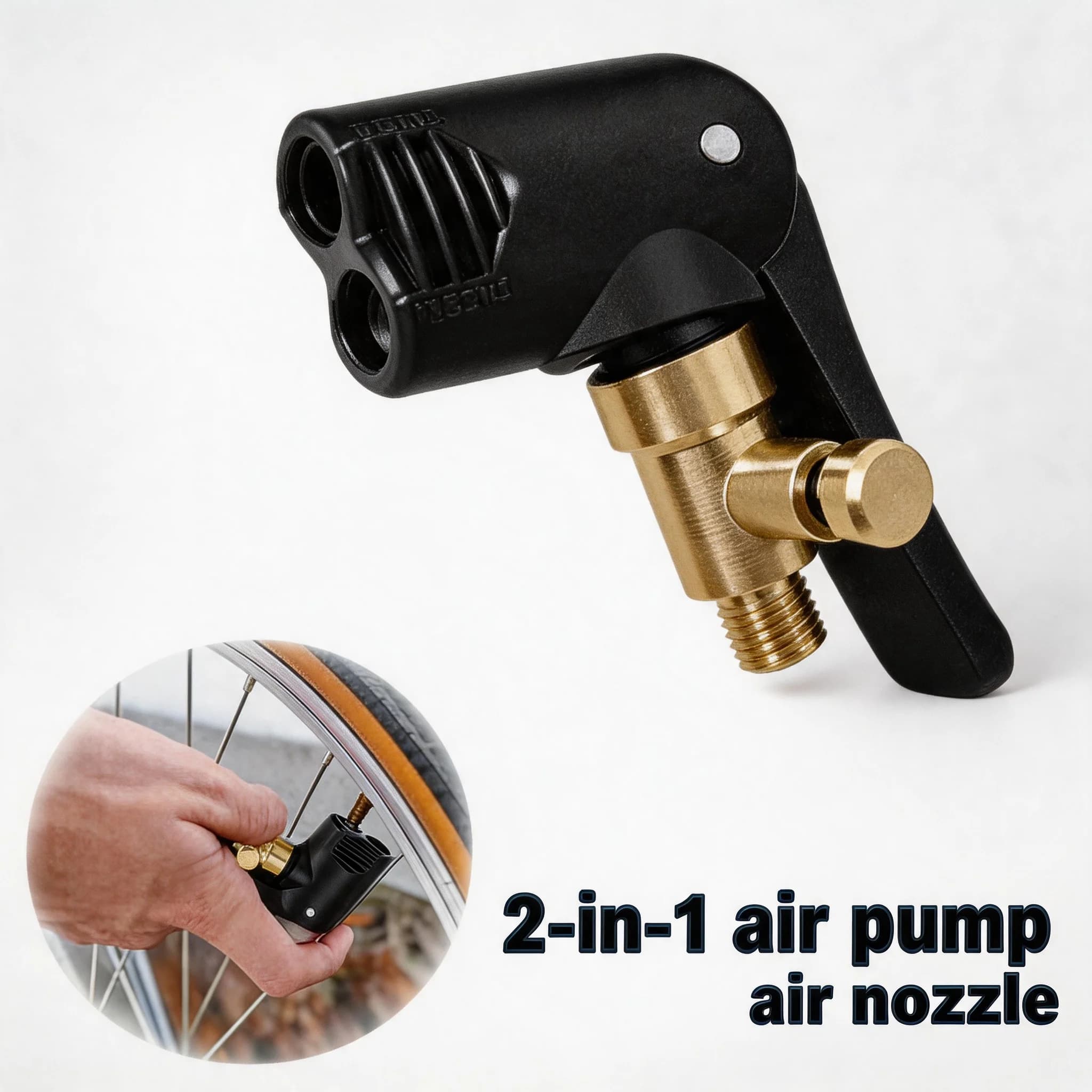 Valve Connector Durable Universal 2-in-1 Bicycle Pump Nozzle Adapter Metal Air Chuck for Car Motorcycle Bike Tire Inflator Tool