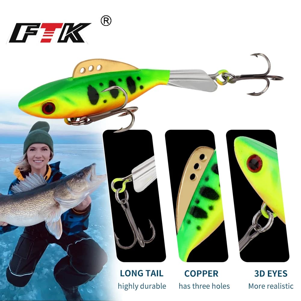 FTK Inverno Richiamo di Pesca sul Ghiaccio Jigging 1PC 38mm-4g 46mm-8g 55mm-10g 65mm-17g Equilibrio delle Vibrazioni Jig Bait Wobbler Per Spigola Luccio Persico