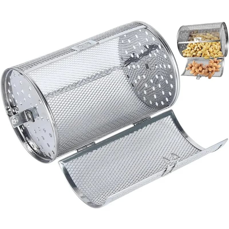 Stainless Steel Rotisserie Grill Roaster Drum Oven Rotary Baking Cage Rotisserie Basket for Peanut Dried Nut Coffee Beans BBQ