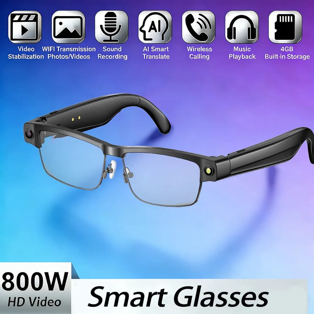 New Trendy Smart Glasses 2026 with 800W HD Camera, Video Recording, AI Photo Recognition, Bluetooth Calls, Voice Translation and Music