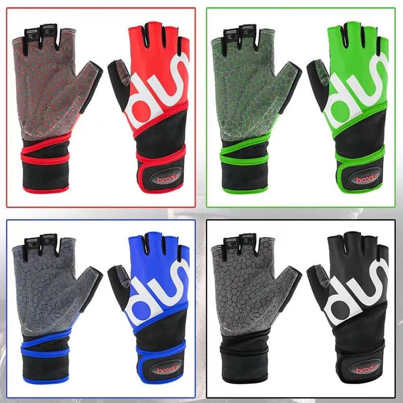 Unisex mid toe glove with extra long wrist support for gym, weight lifting, training gloves and anti-slip fitness for cycling