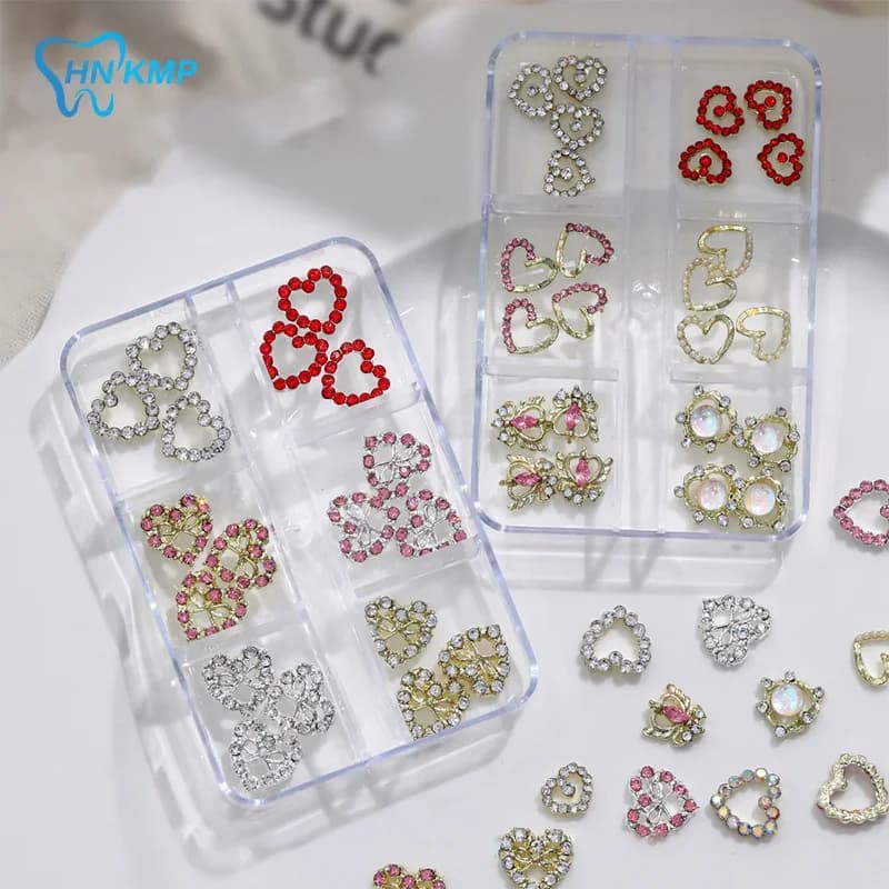 2 pieces 3D shaped heart amorous nail art rhinestone gemme charms luxury diamond alloy glitter hearts jewelry supplies for nail accessories