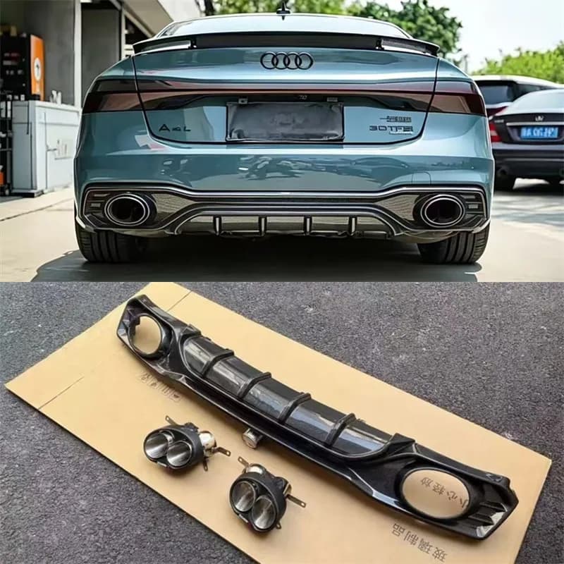 For Audi A7 A7L S7 202019-2025 Real Carbon Fiber Car Rear Bumper Lip Diffuser Exhaust Port Splitters Spoiler Accessories Body Ki