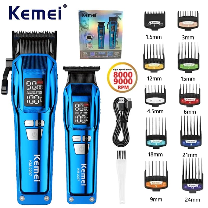 Kemei KM-2797 BlueGift Set Cordless Professional Men Barbiere Trimmer Cutters Barbie Custom Logo Electric Haircut Set Trimmer