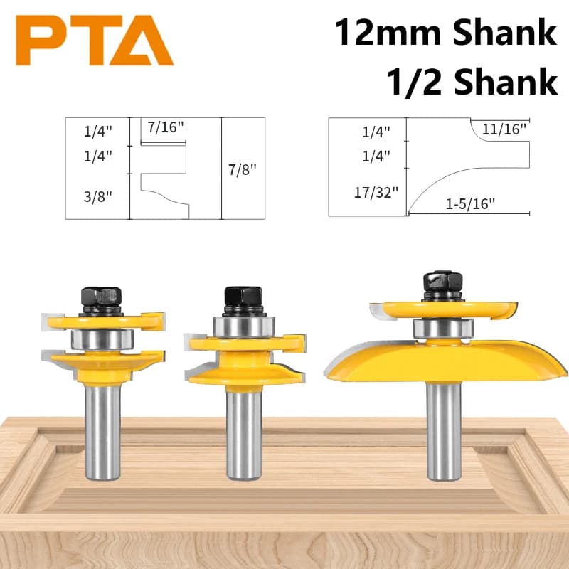 PTA 3PCS 12.7MM/12MM STILE & RAIL ASSEMBLI-ROMAN OGEE BIT ROUTER BIT FESCIA PER LEGNO PER PUNTA FRESA FACE BIT FOR WOODE