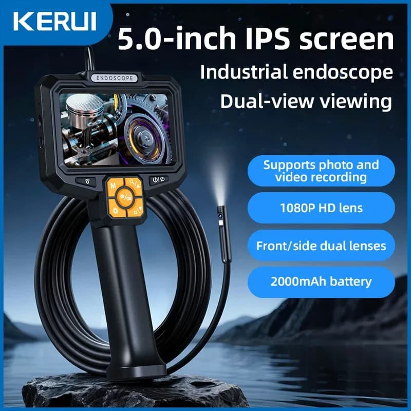 KERUI Doppia Lente 5 Pollici Schermo IPS Macchina Fotografica Dell'endoscopio Industriale 8 millimetri HD1080P Macchina Fotografica di Ispezione fognaria Per La Riparazione Auto IP67 Impermeabile
