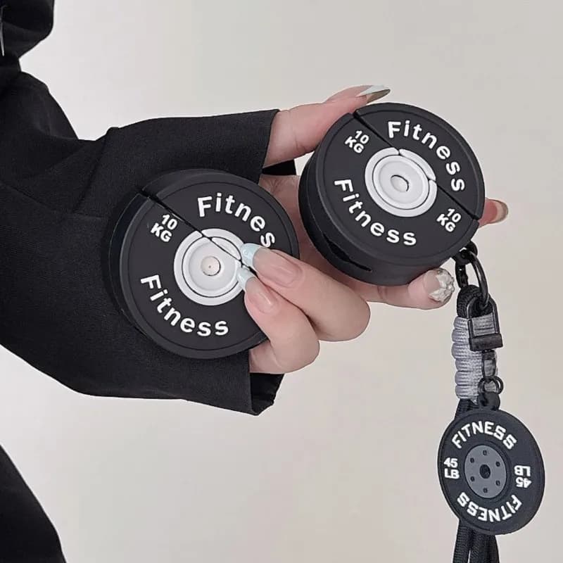 Cover in Silicone 3D a Forma di Piastra Pesi da Palestra con Cordino per AirPods, Divertente Custodia Antiurto a Tema Palestra per AirPods 4 Pro 2 Pro 3