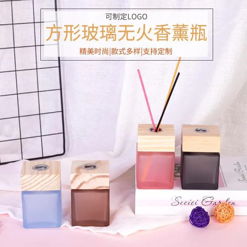 2/6PCS 100ml Bottiglia di diffusore di aromi in vetro colorato vuoto Tappo in legno Decorazione domestica Diffusore di profumo per auto Bottiglia di olio essenziale