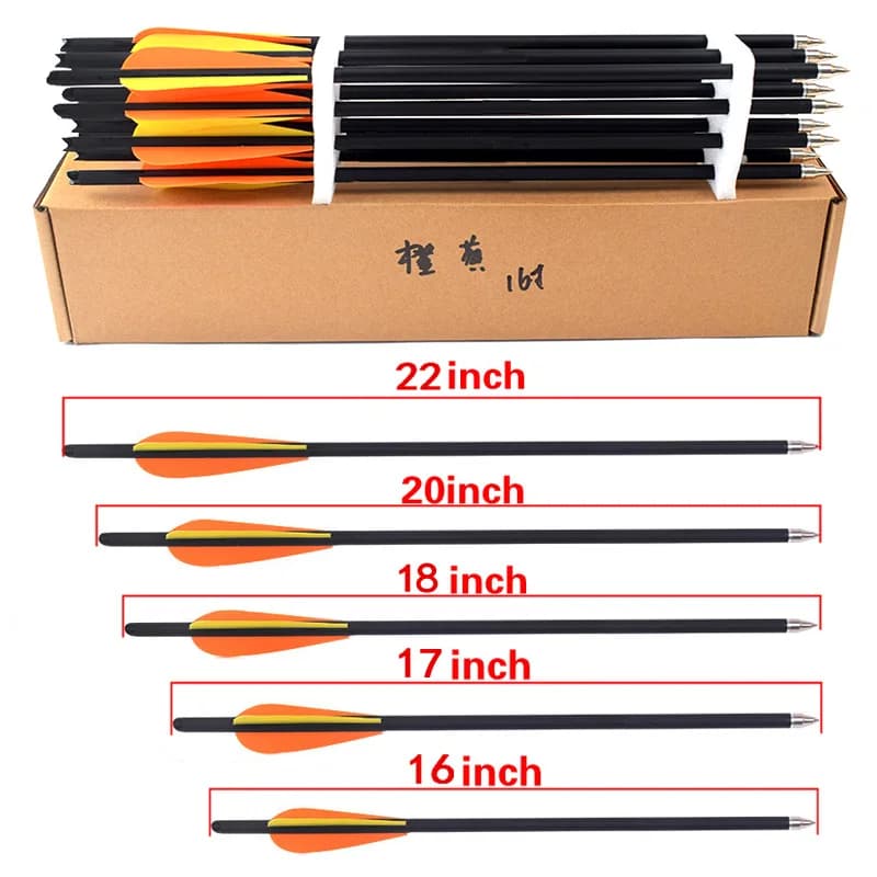 12Pcs 16/17/18/20/22 Inches Archery carbon arrows 400 Spine with Orange yellow Feather Crossbow bolts for Hunting Shooting