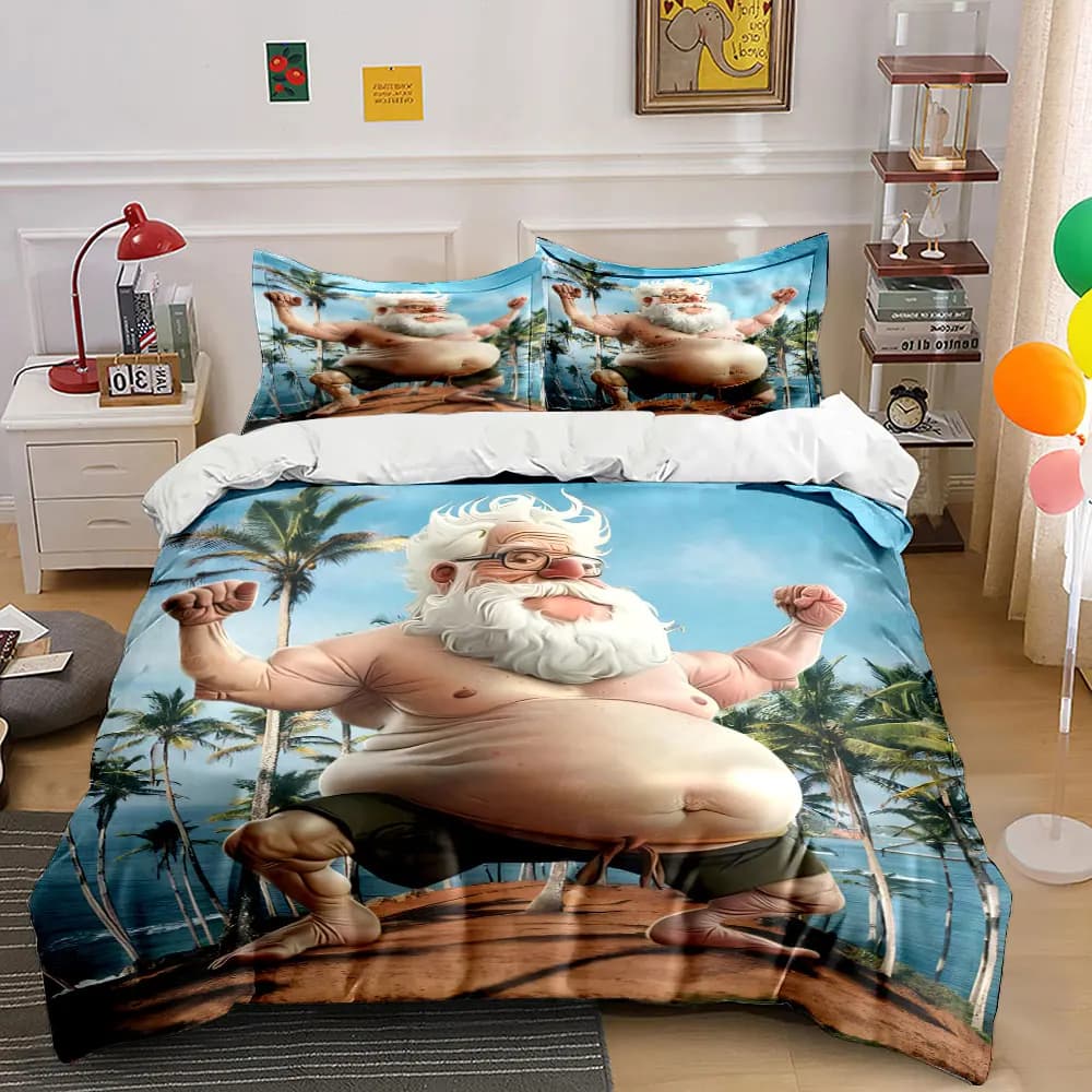 Muscular old man in tropical setting Print Bedding Set 1 Duvet Cover 2 Pillowcases for Adult and Children Luxury Gift Full Size