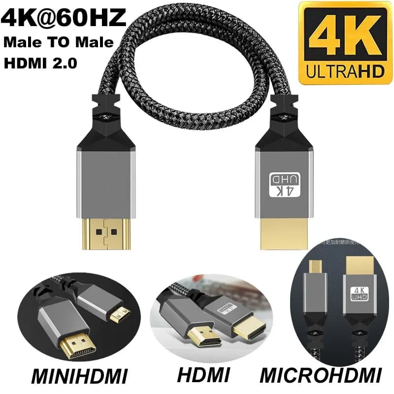Cavo di Prolunga HDMI Compatibile V2.0 da Maschio a Maschio in Nylon HD 4K@60HZ per HDMI, Mini HDMI, Micro HDMI, Lunghezze 1M/1.5M/2M/3M/5M/10m