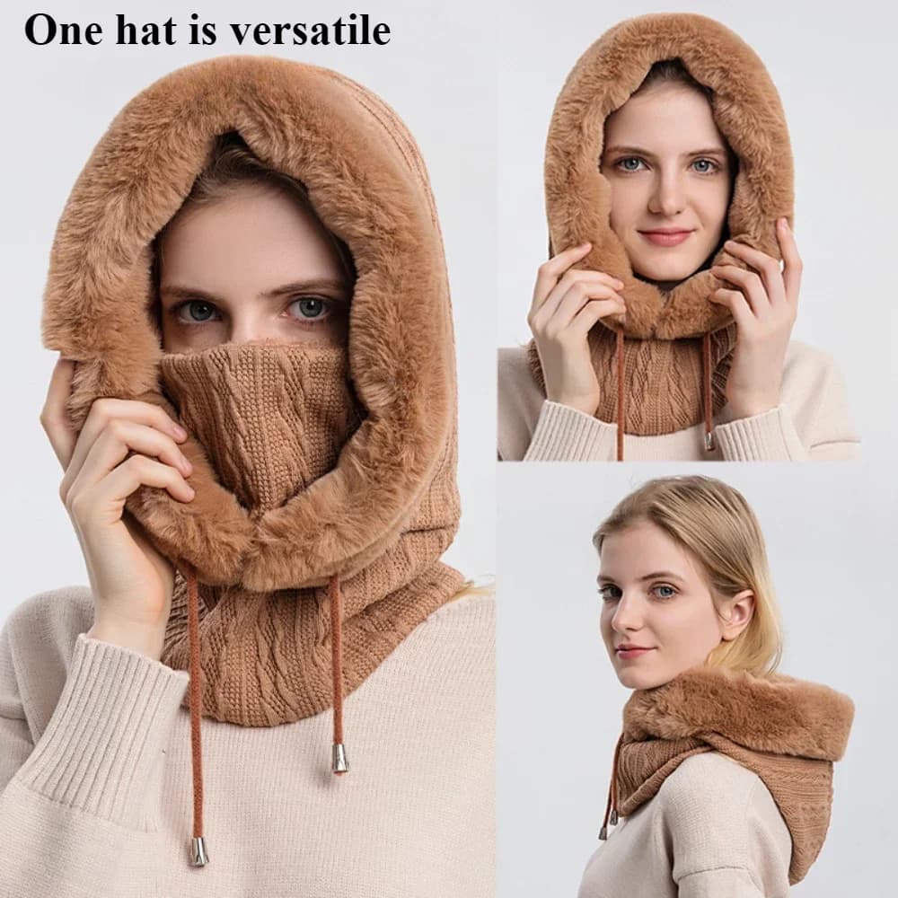 Winter hat soft headset Autunno Outdoor Scarf with thick fur hood Antivento Hot plush 3 in1 knitted caps for cycling and skiing