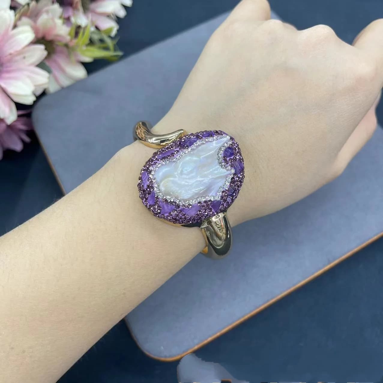 Set di gioielli in stile vintage Collana Orecchini Anello Bracciale Barocco naturale Perla irregolare Ametista intarsiato Elegante moda da donna