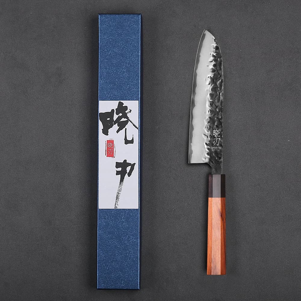 Coltello Santoku da 7,5 Pollici in Acciaio Inossidabile Composito, Utensile da Cucina con Manico Ottagonale in Legno di Palissandro in Stile Giapponese