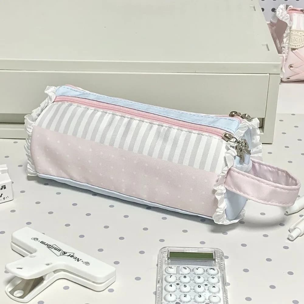 Kawaii Sweet Lace Ruffle Pencil Case Multi-Layer Large Capacity Pen Bag Stationery Organizer Back To School