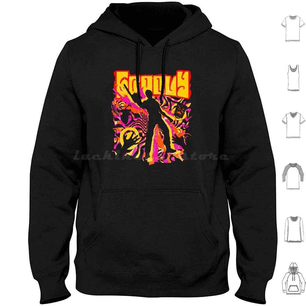 Stay Groovy-Evil Dead Felpe con cappuccio a maniche lunghe Evil Dead Groovy Zombies Zombie Boomstick Army Of Darkness Cultura pop Mashup