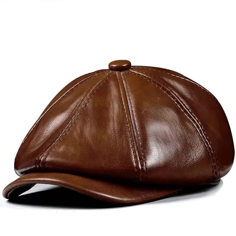 Spring new hat genuine leather cap warm cow leather cotton men's padding hat brown/black