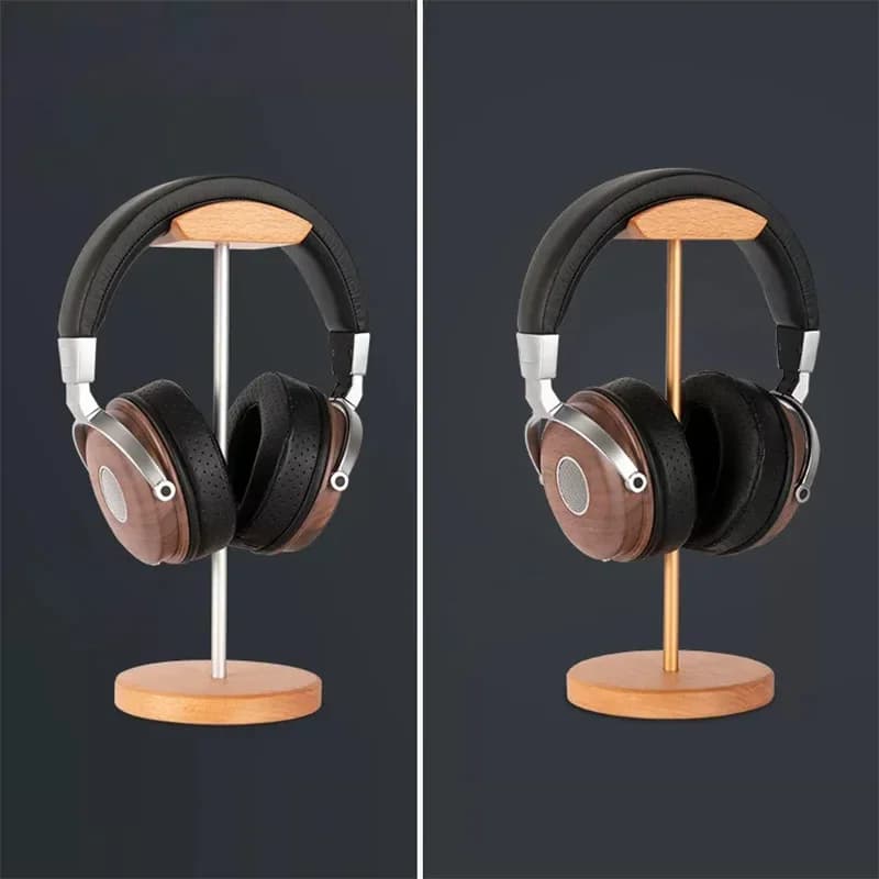 Universal Aluminum Alloy with wood Headphone Stand Durable Desktop Gaming Headset Holder Multimedia Accessory for Earphones