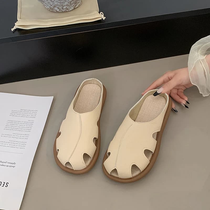 Sandali piatti estivi da donna con punta aperta, stile casual, mezza scarpa copri-piede