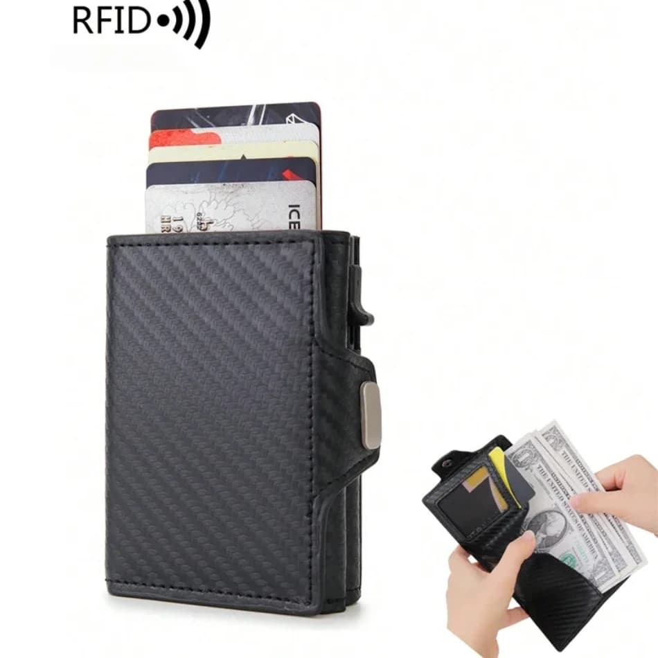 RFID Blocking Pop Up Wallet for Men, Automatic Pop-Up Credit Card Holder with Zipper Coin Pocket, Bifold Wallet for Daily Carry