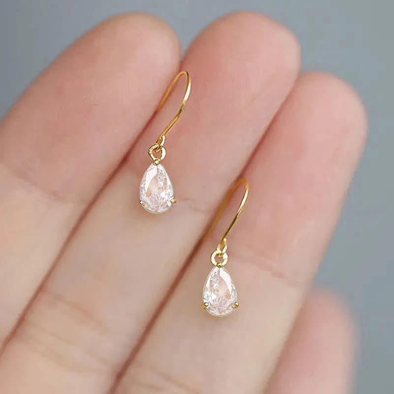 Huitan Minimalist Women Drop Earrings Teardrop Cubic Zirconia Shiny Dainty Dangling Ear Jewelry for Elegant Party Birthday Gift