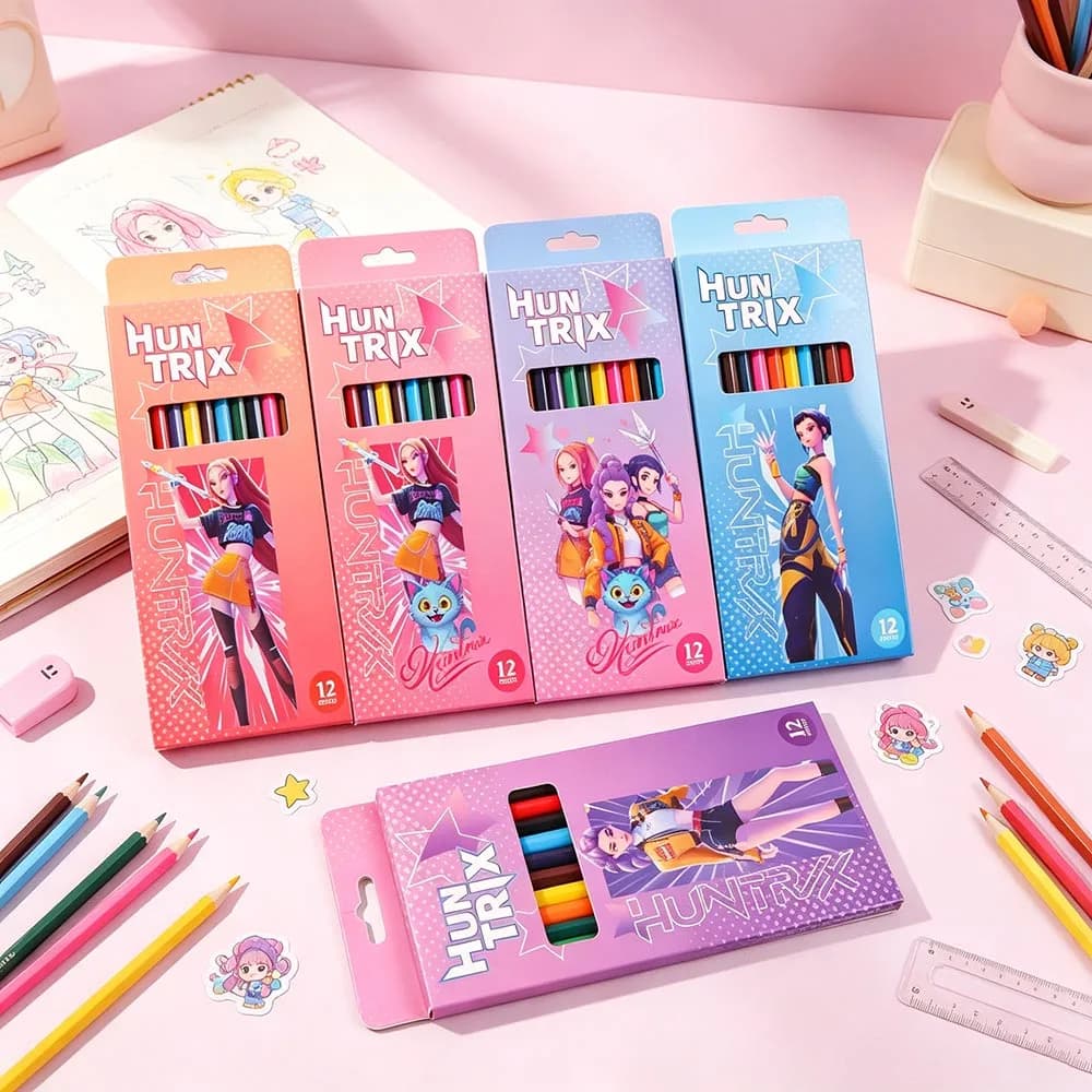 12Pcs Girl Group Theme Colored Pencils Wood Graphite Sketch Pencils Set Smooth Writing for School Office Drawing Sketching