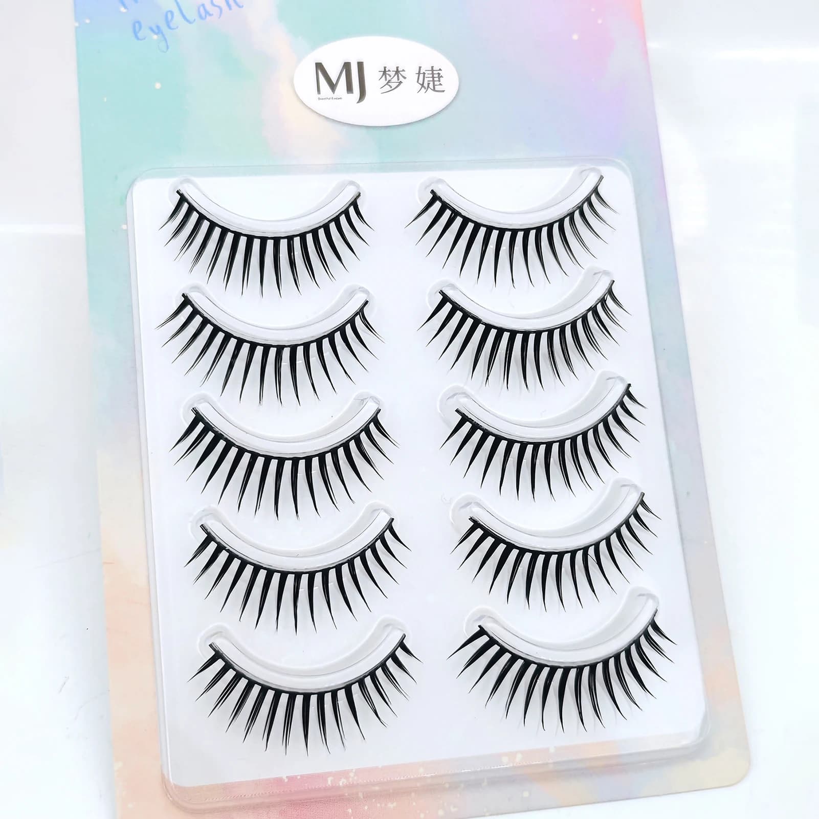 5pairs Cartoon Anime False Eyelashes Synthetic Fiber 7-13mm Mixed Eyelash Extension Curl Tapered Wet Look Design For Party Stage