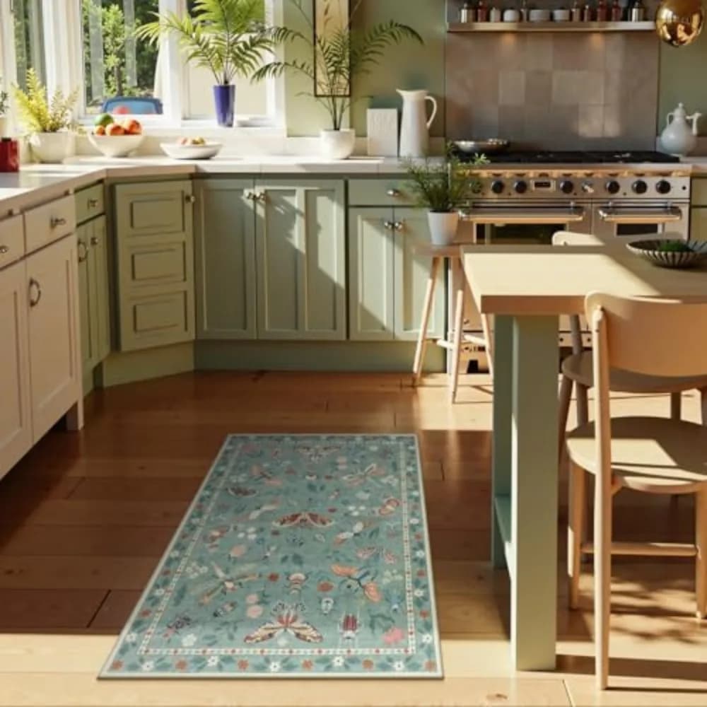 VIKAMA Green Insect Washable Kitchen Rug Non Slip Bathroom Entryway Mat Ultra Thin Soft Door Mat Bedroom Floor Mat Indoor Decor