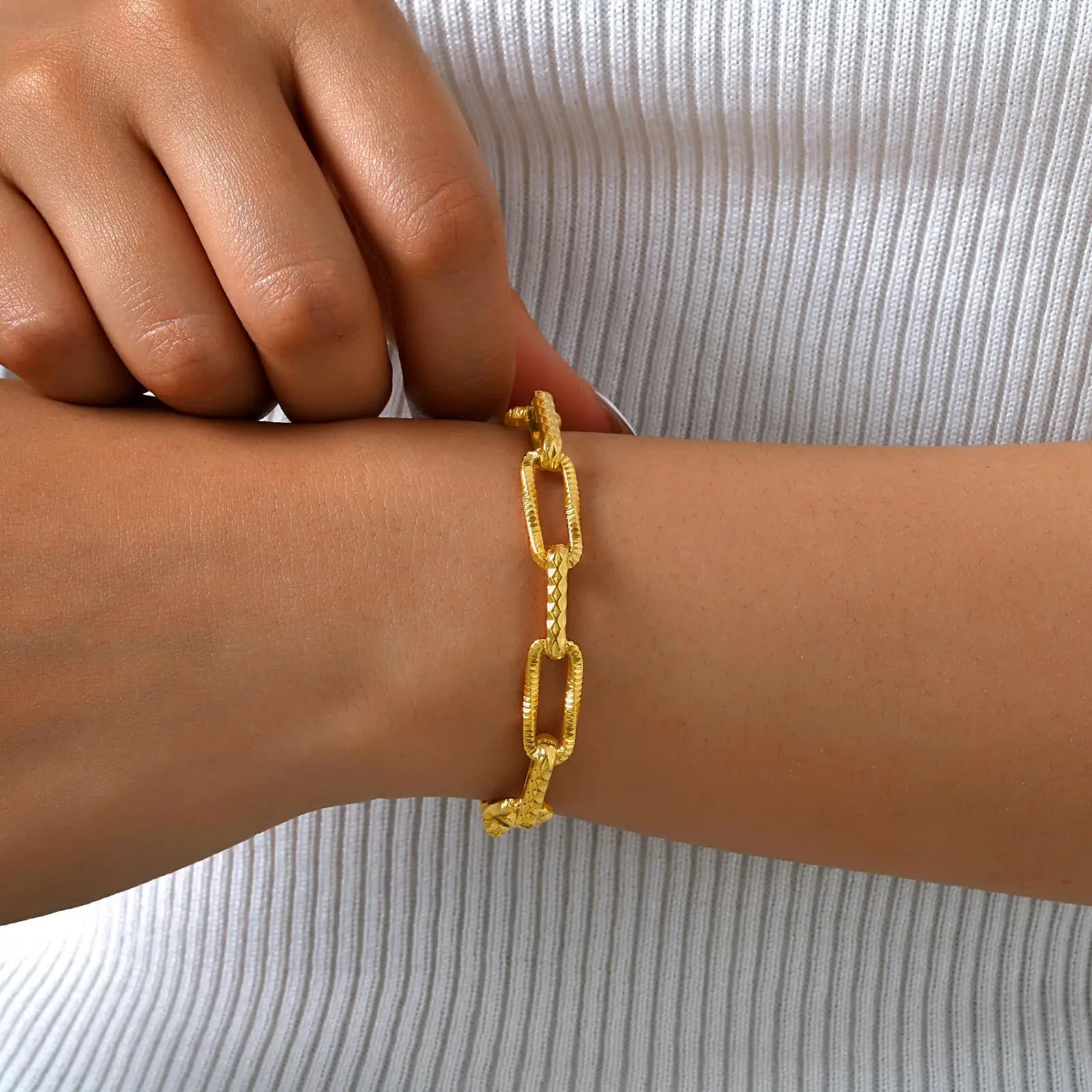 Stainless Steel Rectangular Chain Bracelet for Women,Waterproof Handmade Chain Bracelets, Fashion Gold Plated Jewelry Gifts