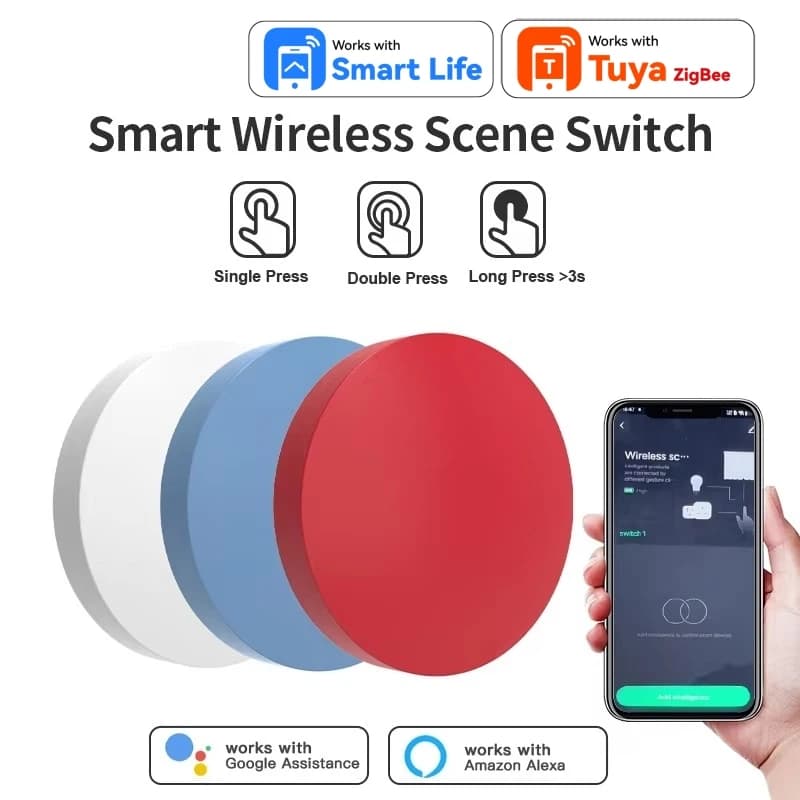 Work with Tuya Zigbee Smart Wireless Button Switches Smart Life Intelligent Scene Linkage Switch Support Google Home Alexa Voice