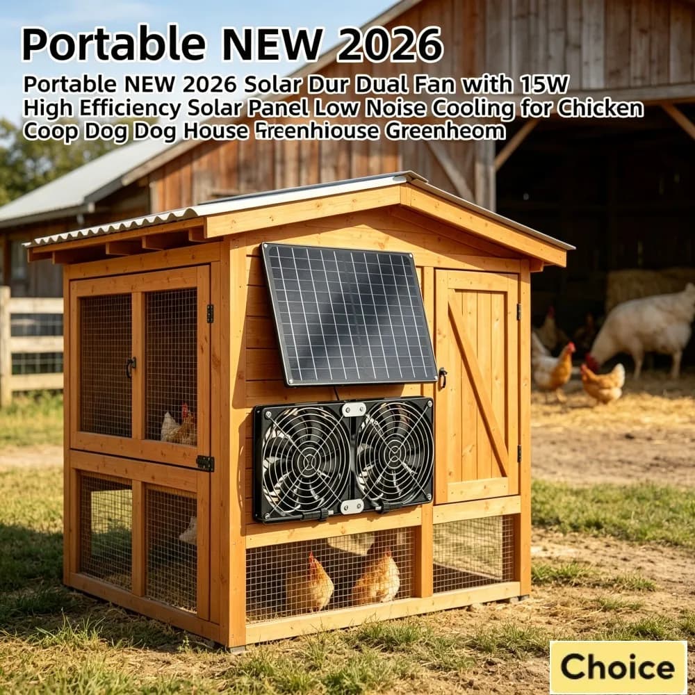 Nuova Ventola Solare Doppia 2026 con Pannello Solare Impermeabile da 15-20W a Basso Rumore per Serra, Pollaio, Cuccia per Cani, Camper