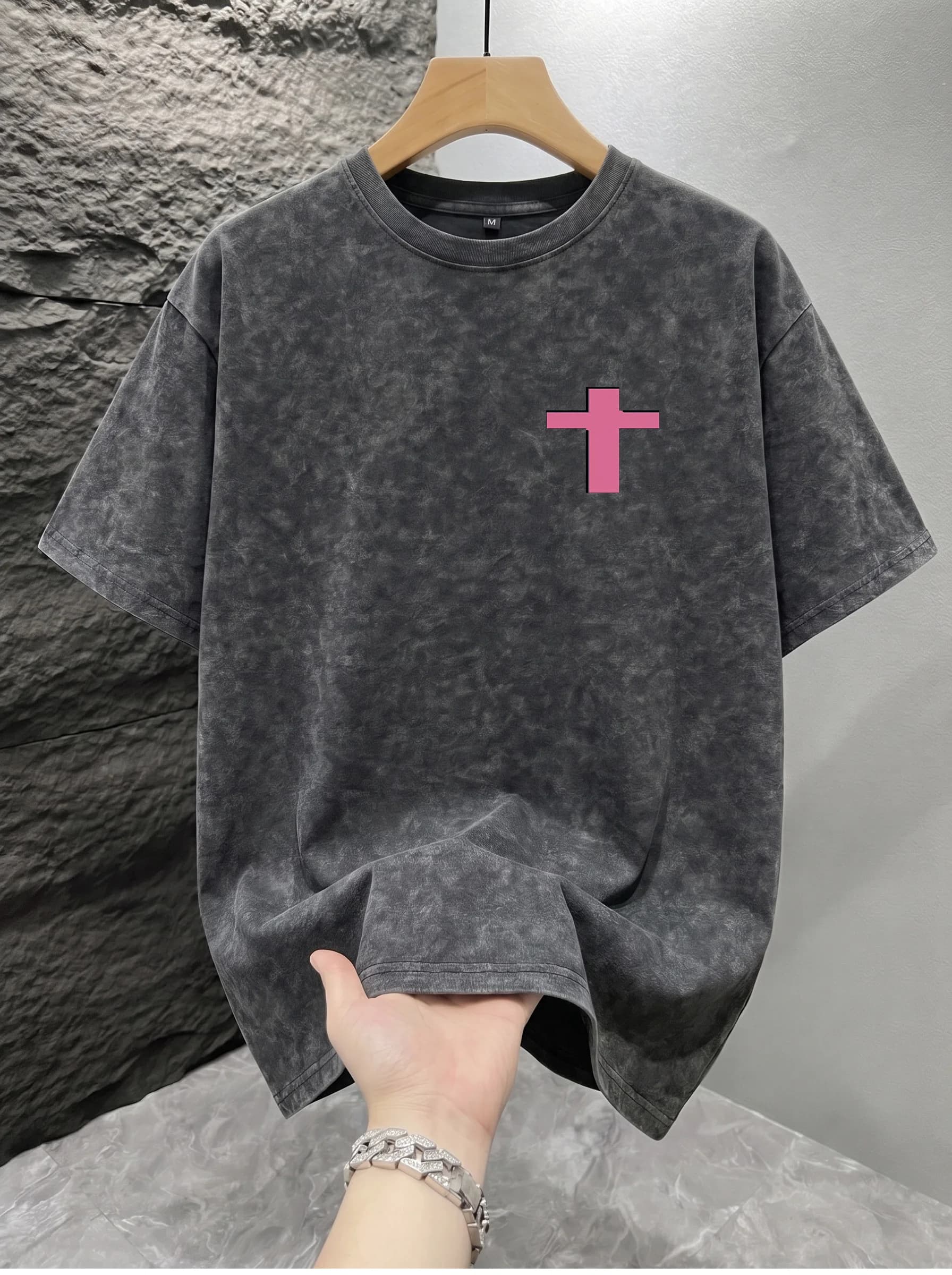 Streetwear Men Distressed Washed Grey T-shirt Color Drip Graffiti JUST DO IT Letter Print O-Neck Loose Fit Short Sleeve Tee Daily Casual Male Shirts