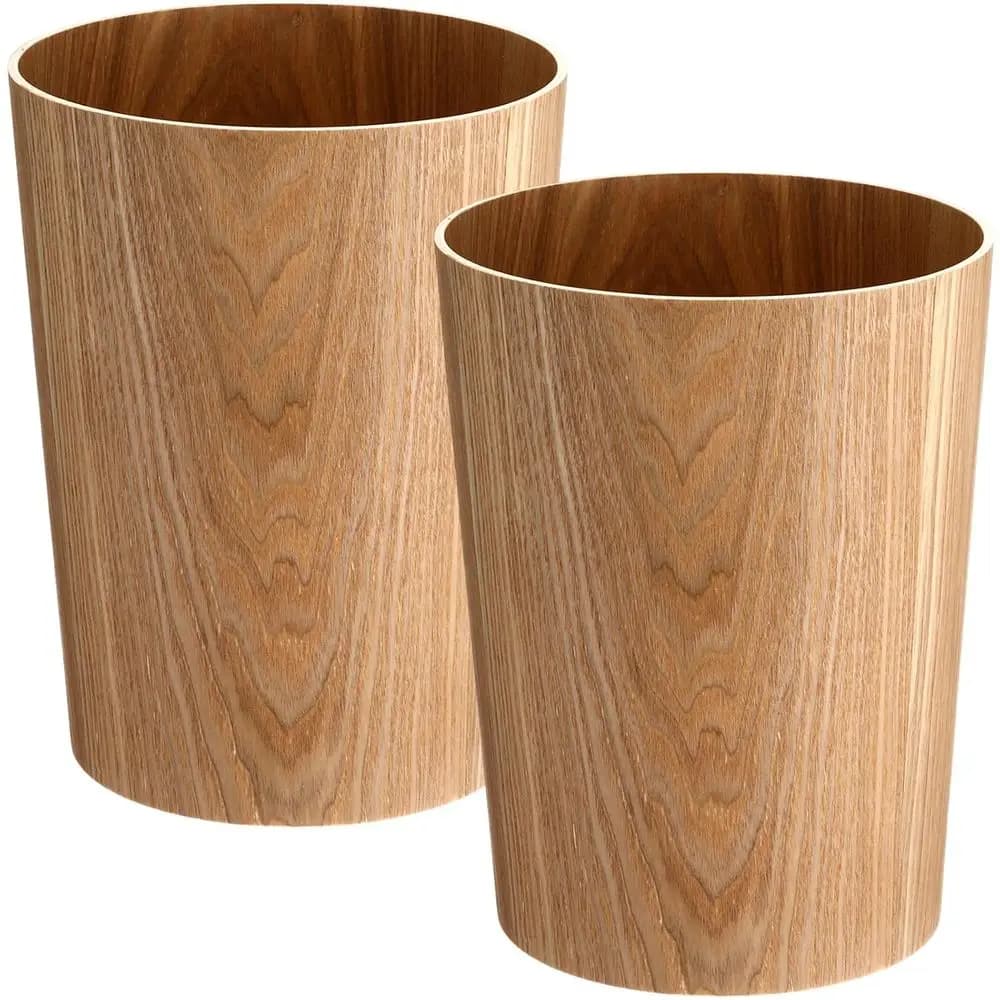 Set di 2 Cestini per Rifiuti in Legno da 2,3 Galloni, Cestino Rotondo in Legno Naturale, Piccolo Contenitore per Casa, Ufficio, Sotto Scrivania, Cucina
