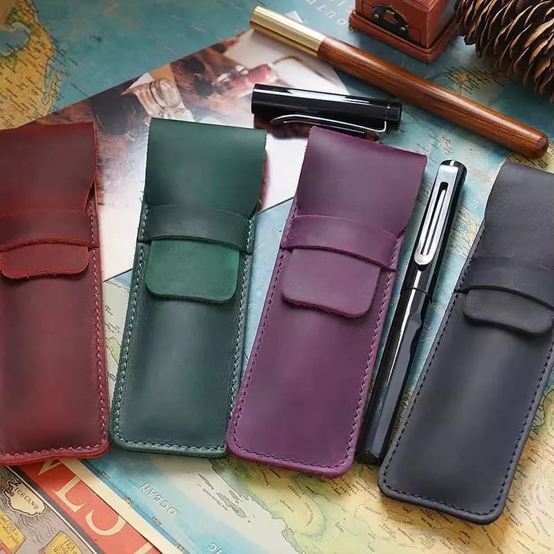 Pen Pouch For Ballpoint & Fountain Leather Flap Pen Case Stationery Storage Bag Office For Reading Writing Study And Work Kit