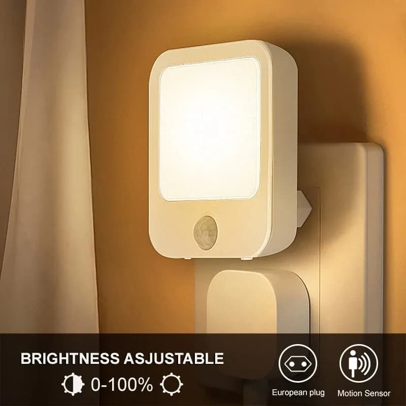 Night light with movement sensor and LED light, EU/US plug lamps, night light for children, wireless night lamp for bedside table, bedroom, portable night light.