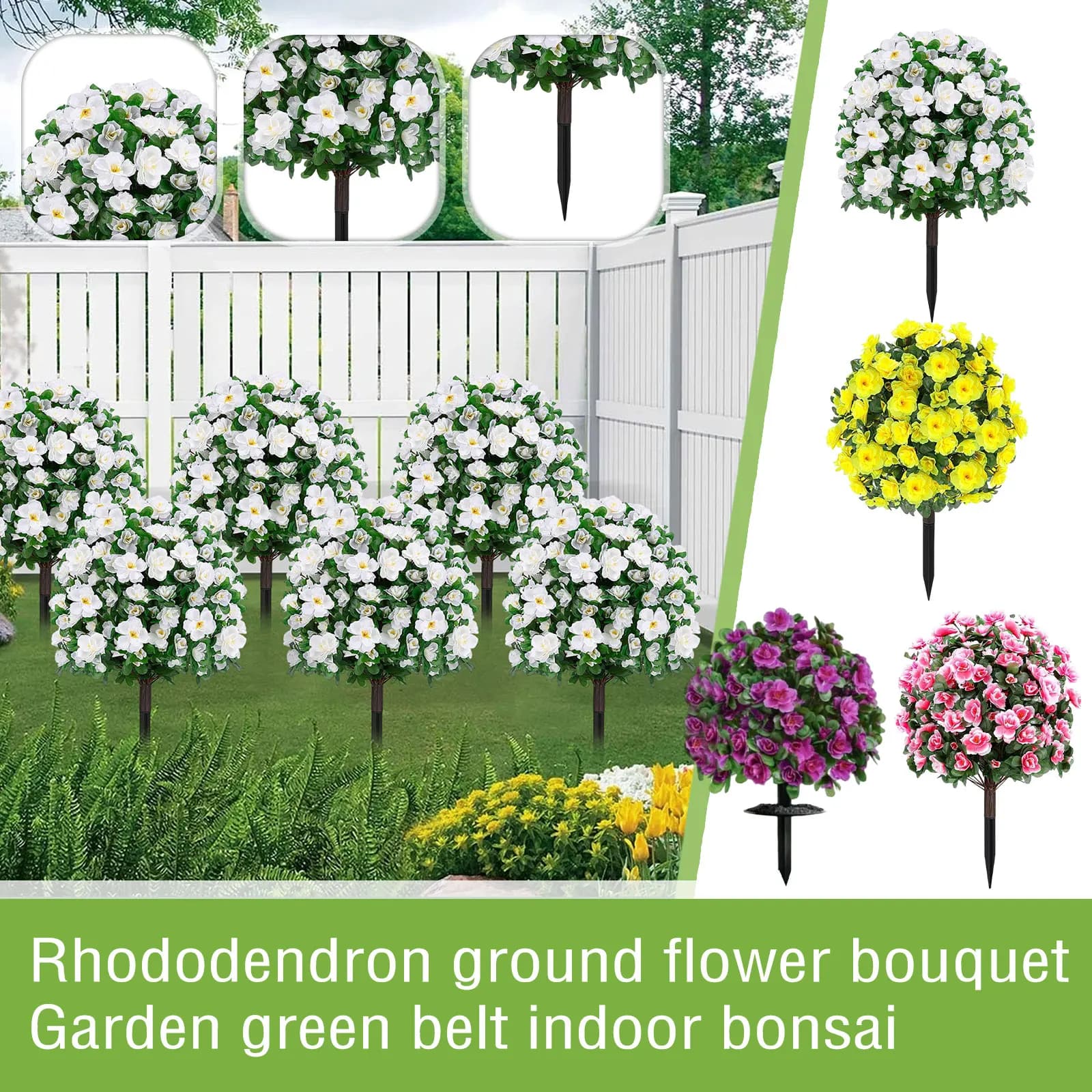Artificial Rhododendron Flower Ground Plug In Bouquet Garden Greening Potted Plant Courtyard Decoration Lawn Landscape Ornament
